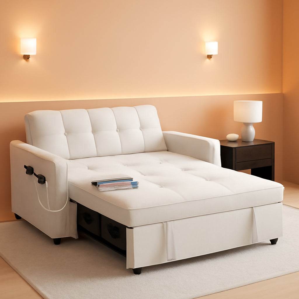 Convertible Sofa Bed with Reclining Backrest and USB - Loft&Timber