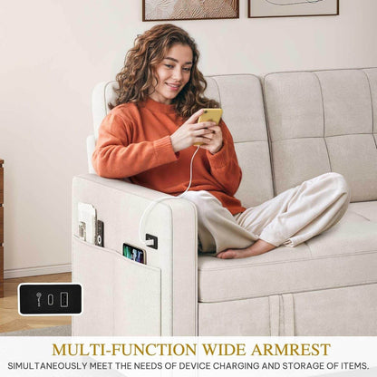 Convertible Sofa Bed with Reclining Backrest and USB - Loft&Timber