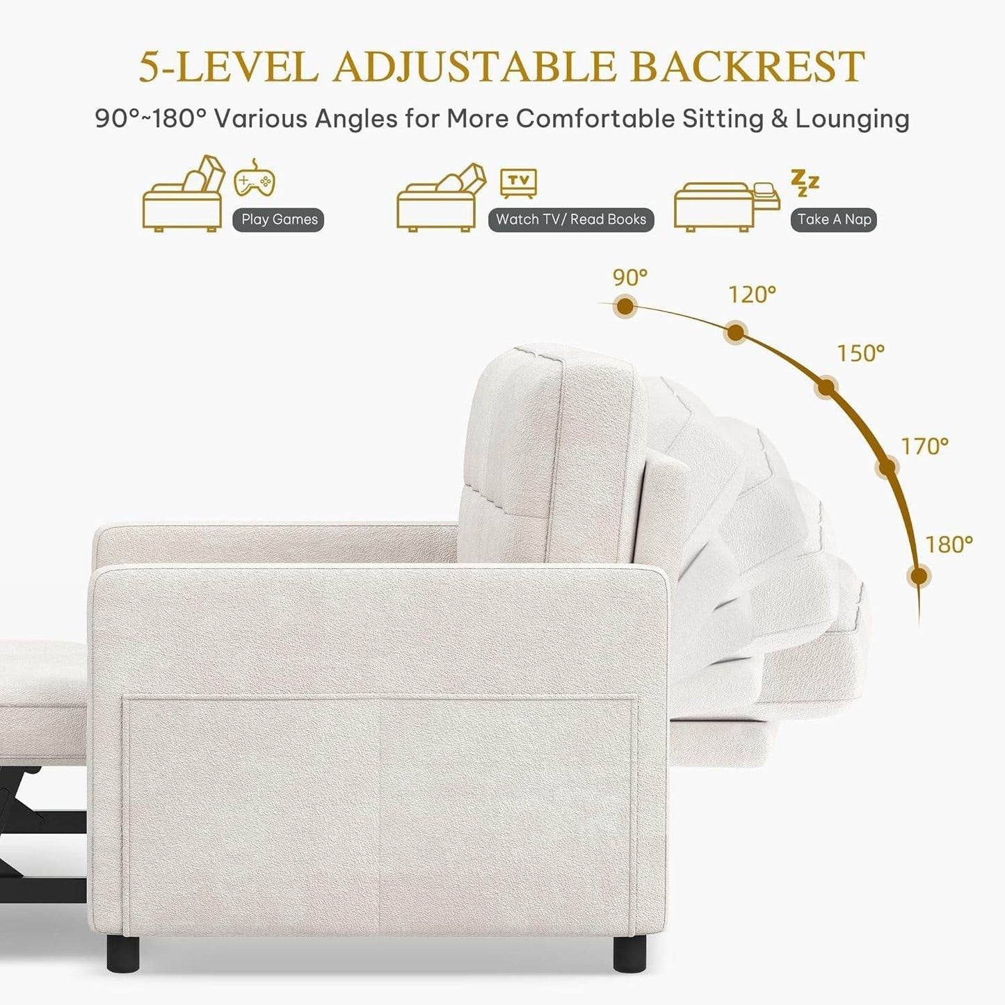 Convertible Sofa Bed with Reclining Backrest and USB - Loft&Timber