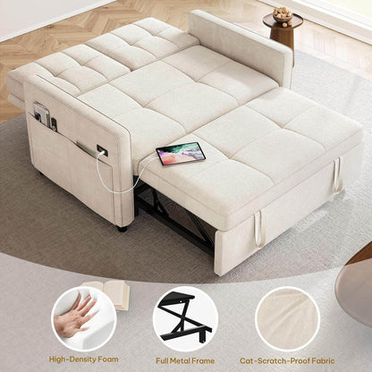 Convertible Sofa Bed with Reclining Backrest and USB - Loft&Timber