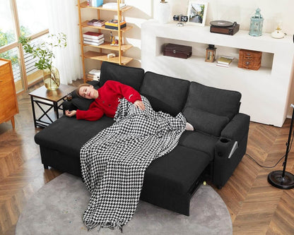 Convertible Sofa Bed with Storage and Cup Holder - Loft&Timber