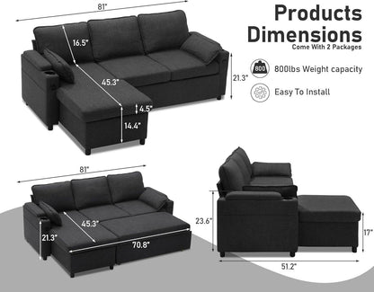 Convertible Sofa Bed with Storage and Cup Holder - Loft&Timber