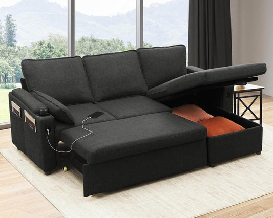 Convertible Sofa Bed with Storage and Cup Holder - Loft&Timber
