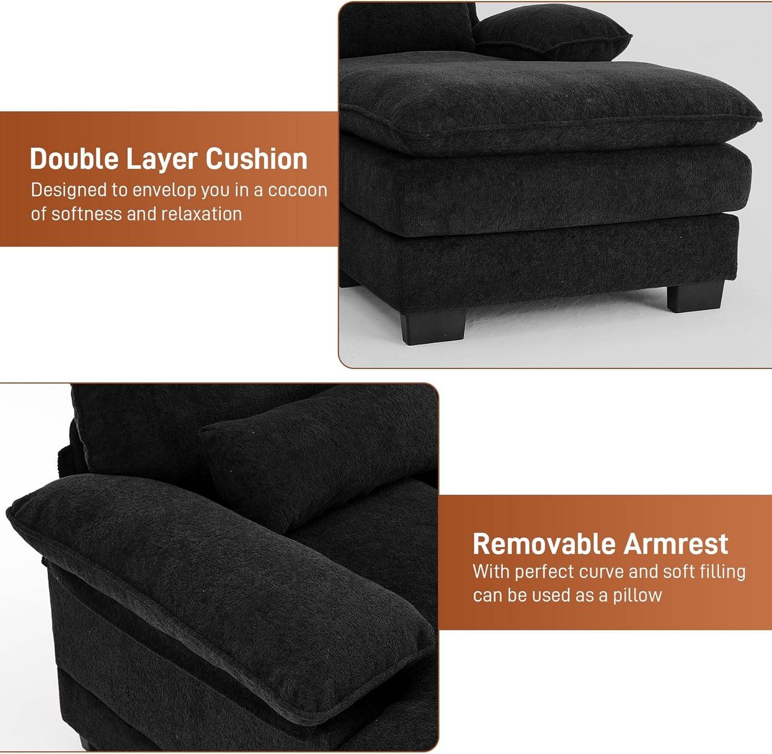 Cozy U Shape Sectional Sofa with Lounge Chaise - Loft&Timber