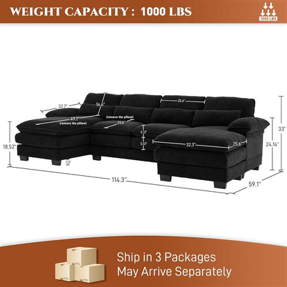 Cozy U Shape Sectional Sofa with Lounge Chaise - Loft&Timber