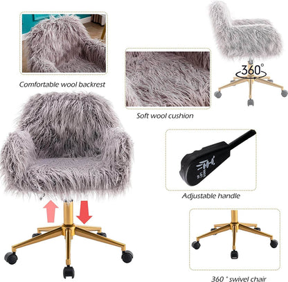 Gray Faux Fur Swivel Chair for Home Office - Loft&Timber