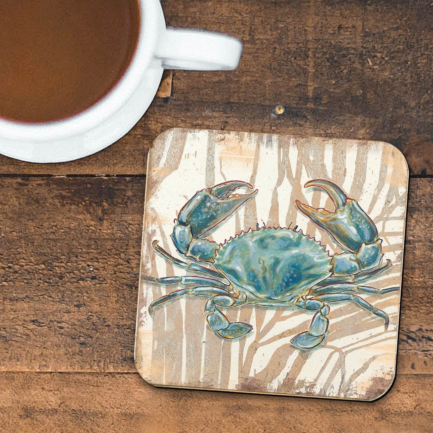 Crab Coastal Wooden Cork Coasters Gift Set of 4 by Nature Wonders - 95224-2C-S4 - Loft&Timber