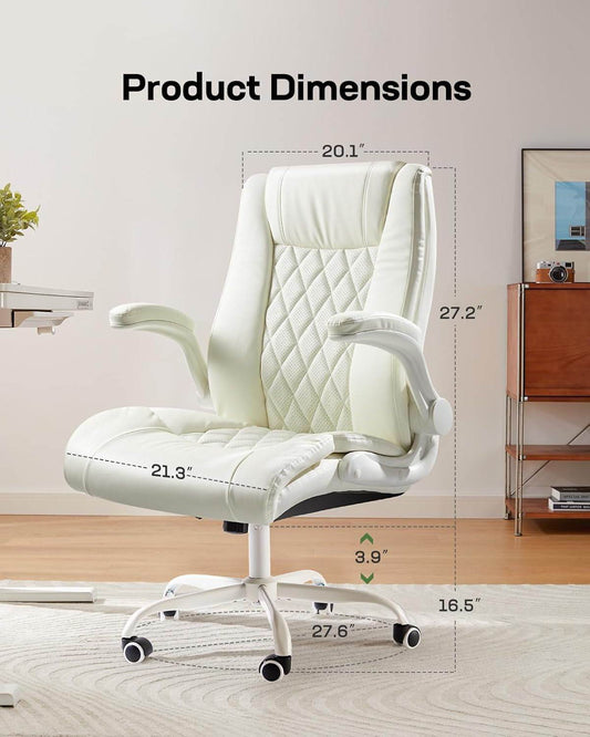 Executive Office Chair with Flip-Up Armrests in White - Loft&Timber