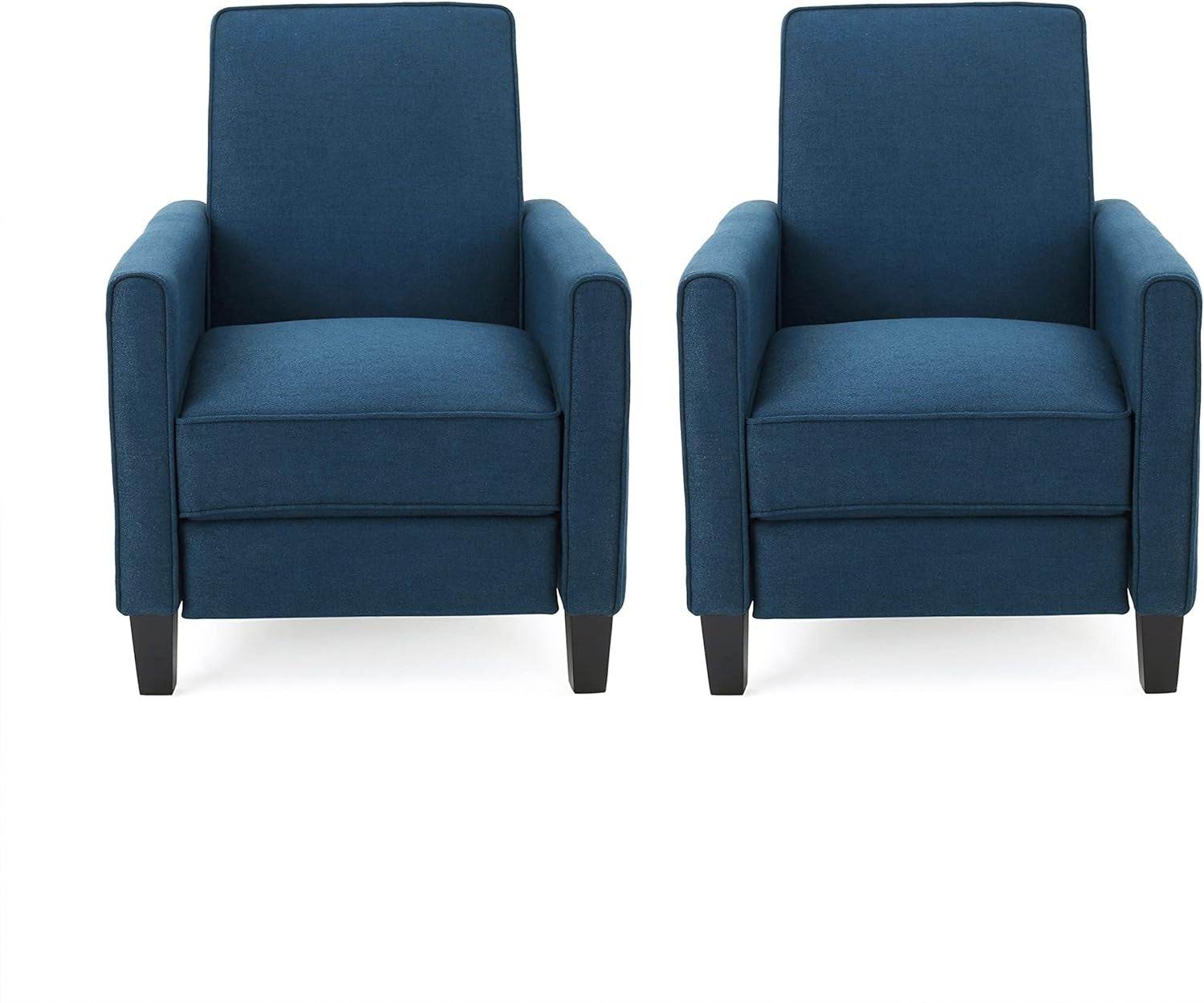 Emmie Fabric Recliner (Set of 2), Navy Blue, Dark Brown - Loft&Timber