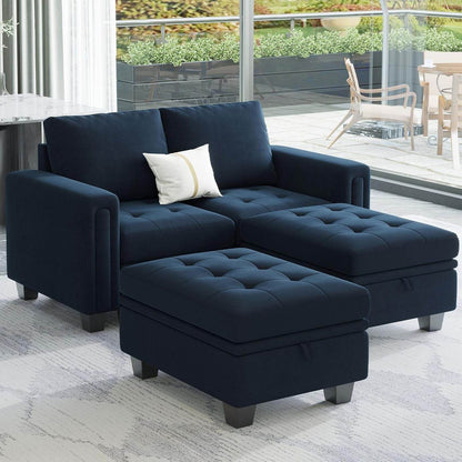 Velvet Modular Sectional Sofa Couch with Storage Convertible Sectional Sleeper Sofa Couch Bed Set with Reversible Chaise Blue - Loft&Timber