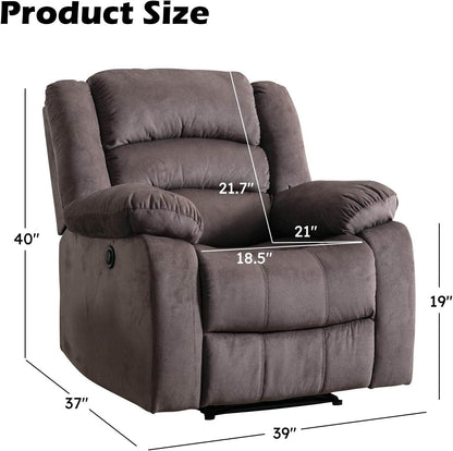 Classic Power Recliner Chair, Oversized Electric Reclining Chair with Overstuffed Cushion and Back, Soft Fabric Adults Single Recliner Sofa for Living Room, Brown - Loft&Timber