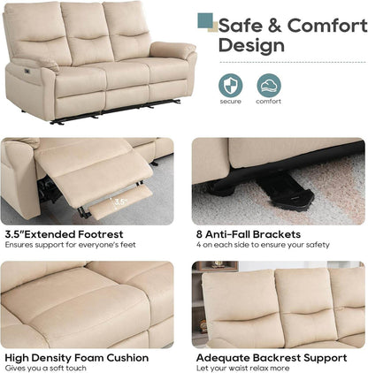 Reclining Sofa, Power Reclining Sofa with Drop down Table,Cup Holder and USB Port, Modern 3 Seater Loveseat Recliner Sofa, Wall Hugger Sofa Recliner for Living Room/Rv (Beige) - Loft&Timber