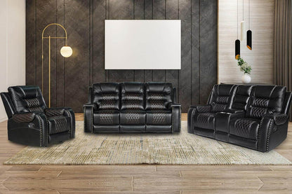 PU Leather Sofa Set, 3 Pieces in Black - Loft&Timber