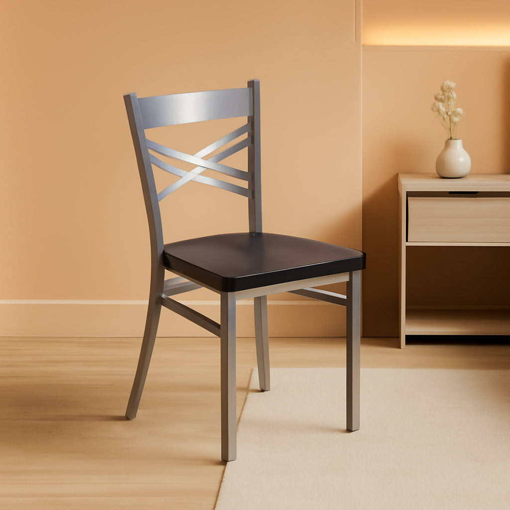 2 Pack Hercules Series Clear Coated X Back Metal Dining Chair Walnut Wood Seat-0