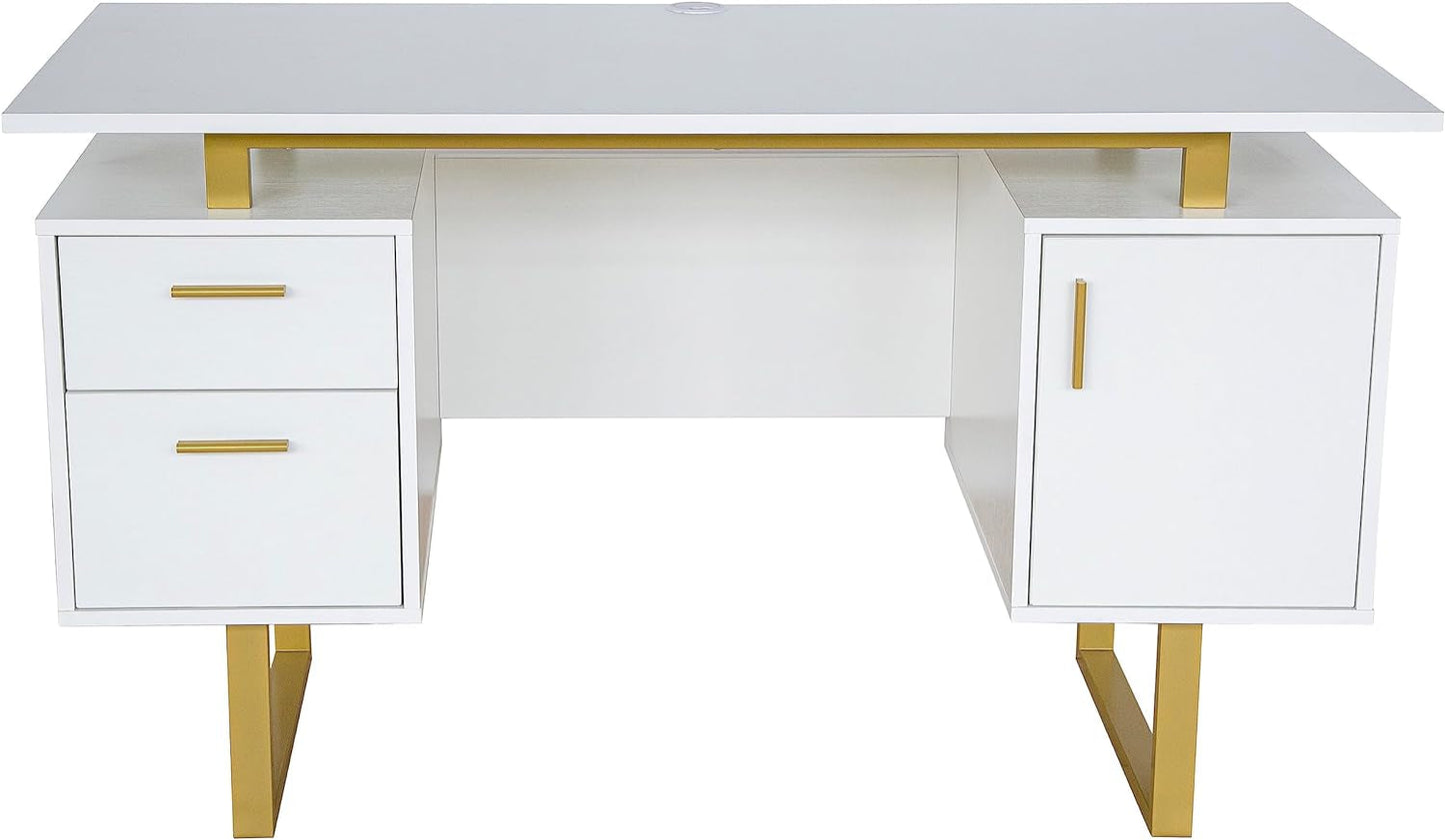 51" White Gold Desk with Storage Cabinet - Loft&Timber