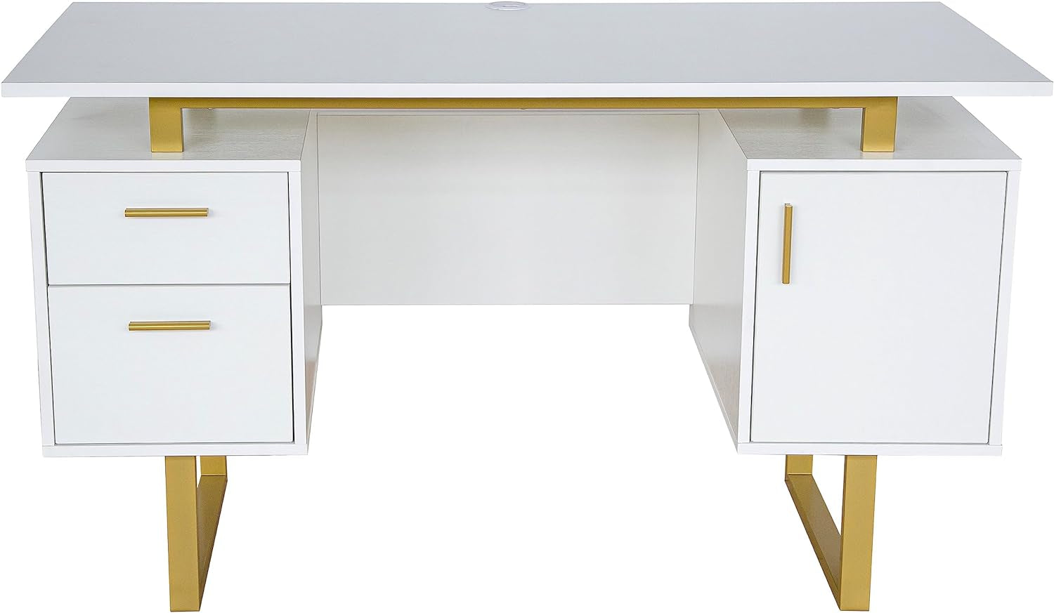 51" White Gold Desk with Storage Cabinet - Loft&Timber