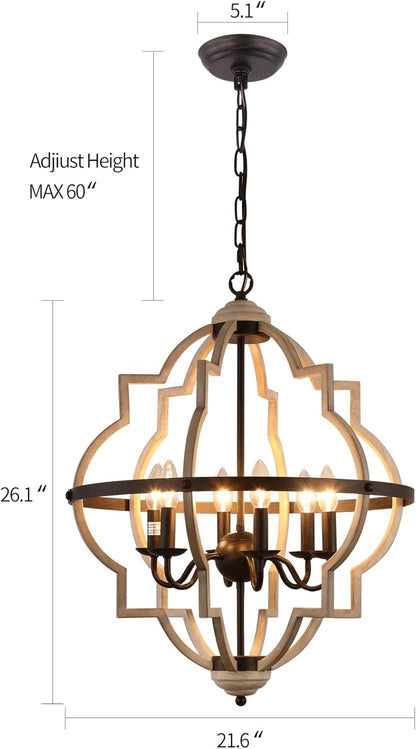 Rustic Antique Orb Chandelier Farmhouse Vintage 6-Lights Oak White Hanging Ceiling Light Fixtures for Foyer Dining Room Kitchen Living Room - Loft&Timber