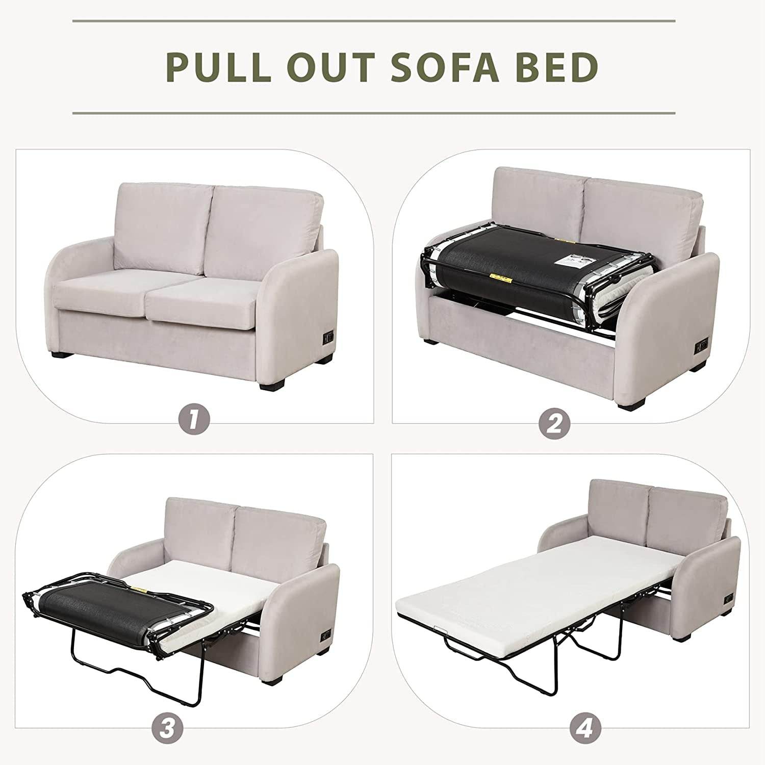 2-In-1 Velvet Sleeper Sofa with USB Port - Loft&Timber