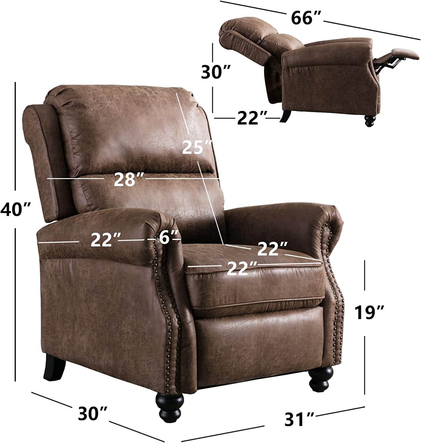 Pushback Recliner Chair, Leather, Rivet Decoration, Chocolate - Loft&Timber