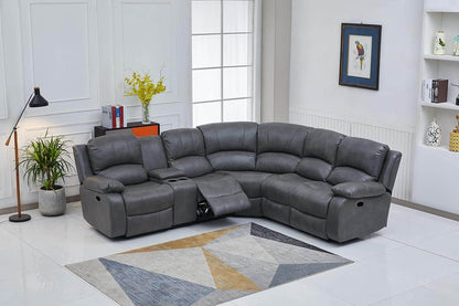 Bonded Leather Sectional Sofa 3 Recliners, Gray - Loft&Timber