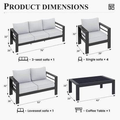 Aluminum Patio Furniture Set, 10 Piece Metal Outdoor Furniture Set, Patio Furniture Set with Waterproof Covers for Backyard Garden（Dark Grey&Light Grey） - Loft&Timber