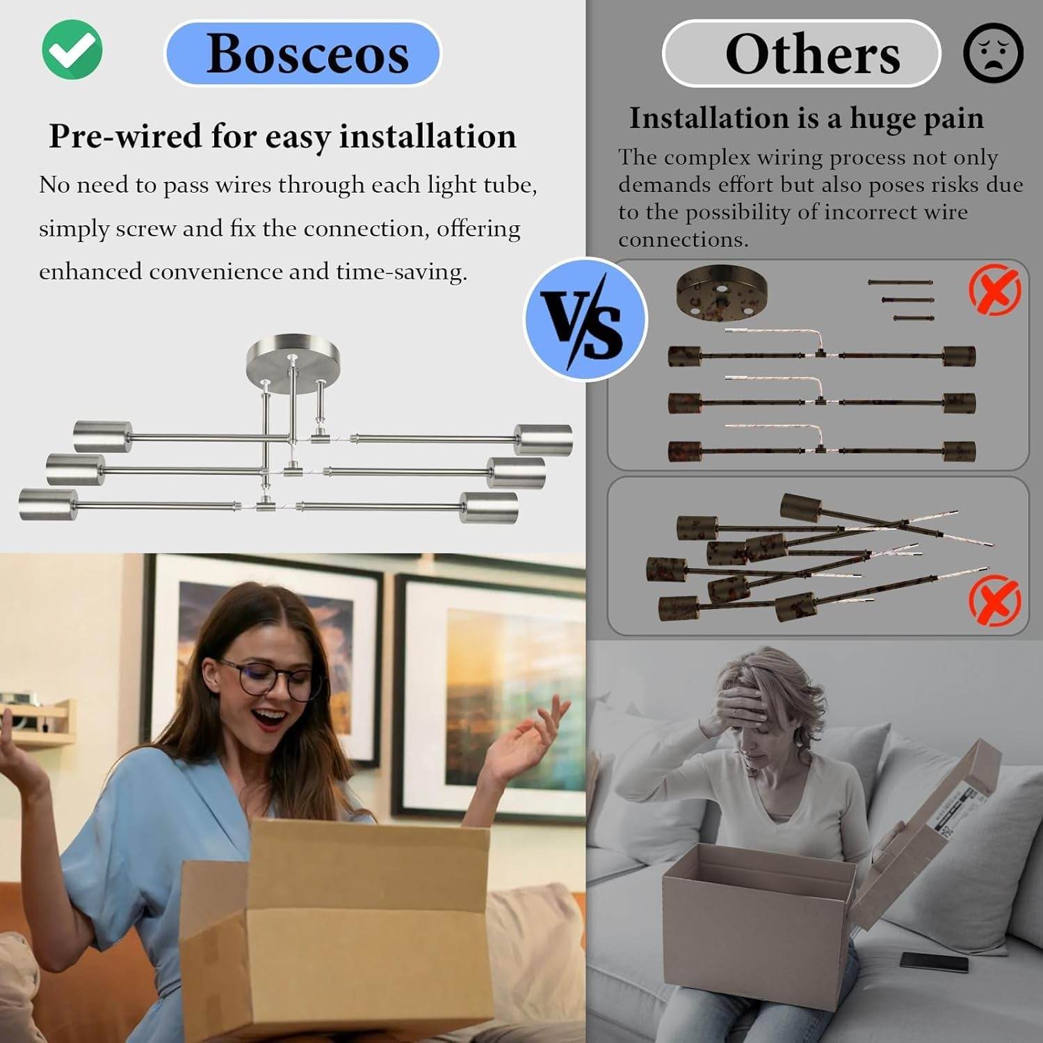 Modern Sputnik Chandelier, 6-Light Ceiling Light Fixture, Bedroom Light Fixture, Sputnik Lights Fixture for Living Room, Dining Room, Kitchen, Office, Foyer, Hallway (Brushed Nickel) - E26 Base - Loft&Timber