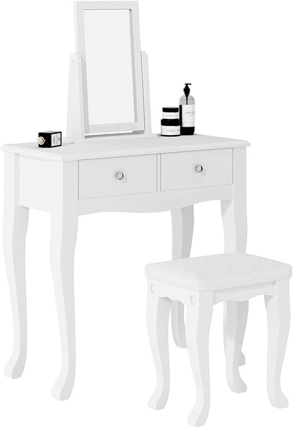 Makeup Vanity Table Set with 360° Rotation Mirror - Loft&Timber
