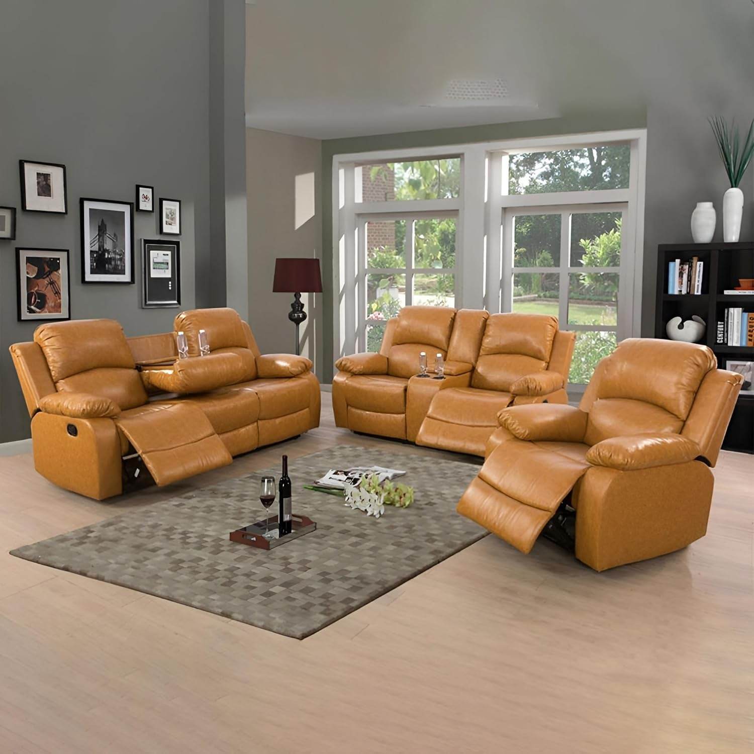 Leather Recliner Sofa Set(Sofa Set 3 Pieces) - Loft&Timber