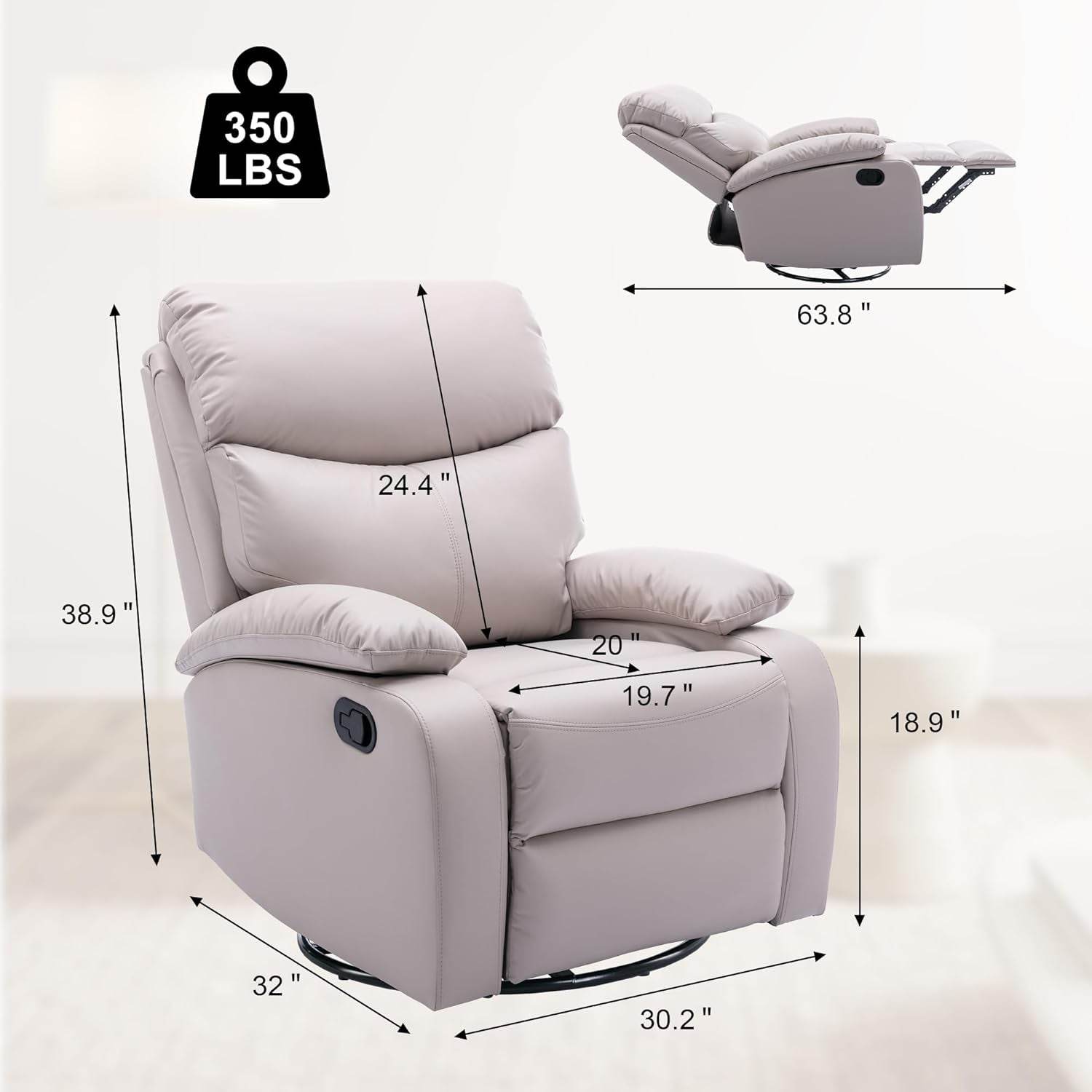 Swivel Rocker Recliner Chair for Adults, Rocking Recliner Chair, Rocker Recliners for Small Spaces, Manual Recliner Lazyboy Single Sofa for Living Room, Nursery, RV, Beige - Loft&Timber