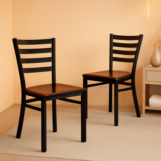 2 Pack Hercules Series Black Ladder Back Metal Dining Chair With Mahogany Seat For Restaurants-0