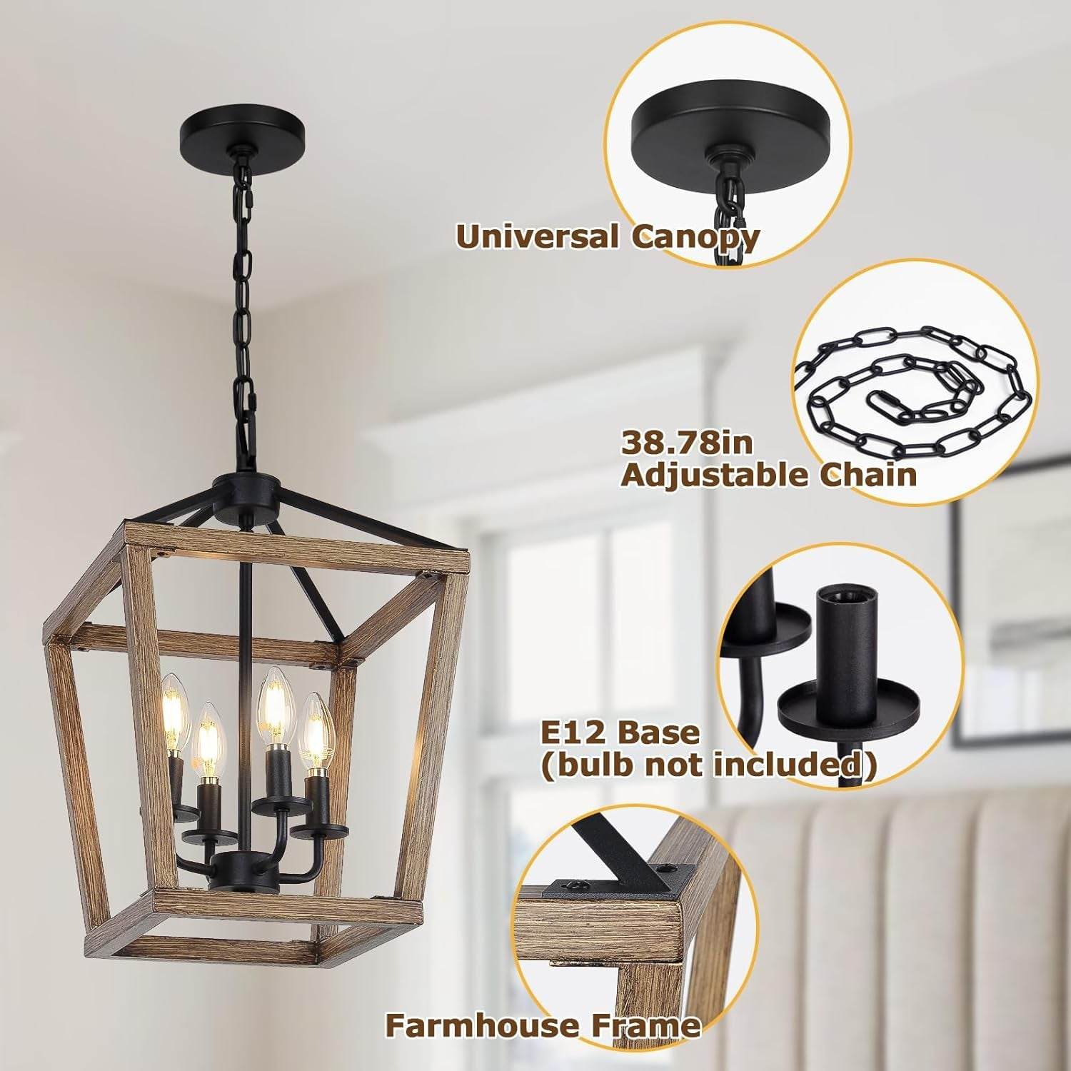 4-Light Farmhouse Chandelier Rustic Wood Cage Light - Loft&Timber