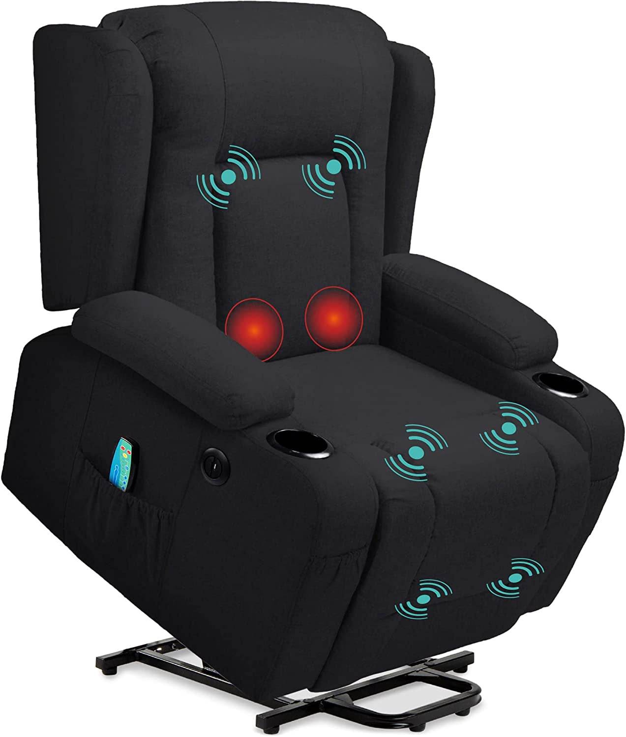Electric Power Lift Linen Recliner Massage Chair (Black) - Loft&Timber