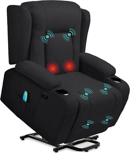 Electric Power Lift Linen Recliner Massage Chair (Black) - Loft&Timber