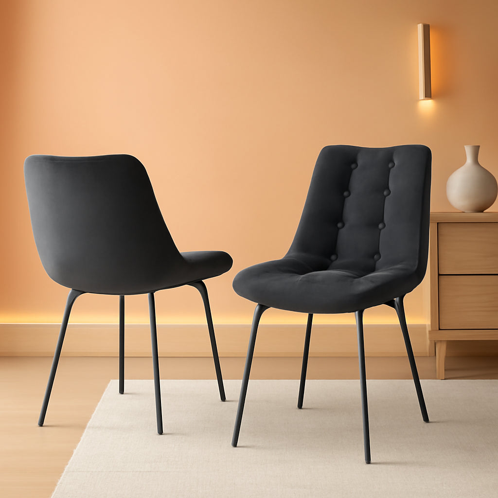 Black Velvet Upholstered Dining Chair Set Of 2 Kitchen-0