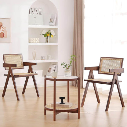 Rattan Dining Chairs Set of 2, Mid Century Modern in Walnut - Loft&Timber