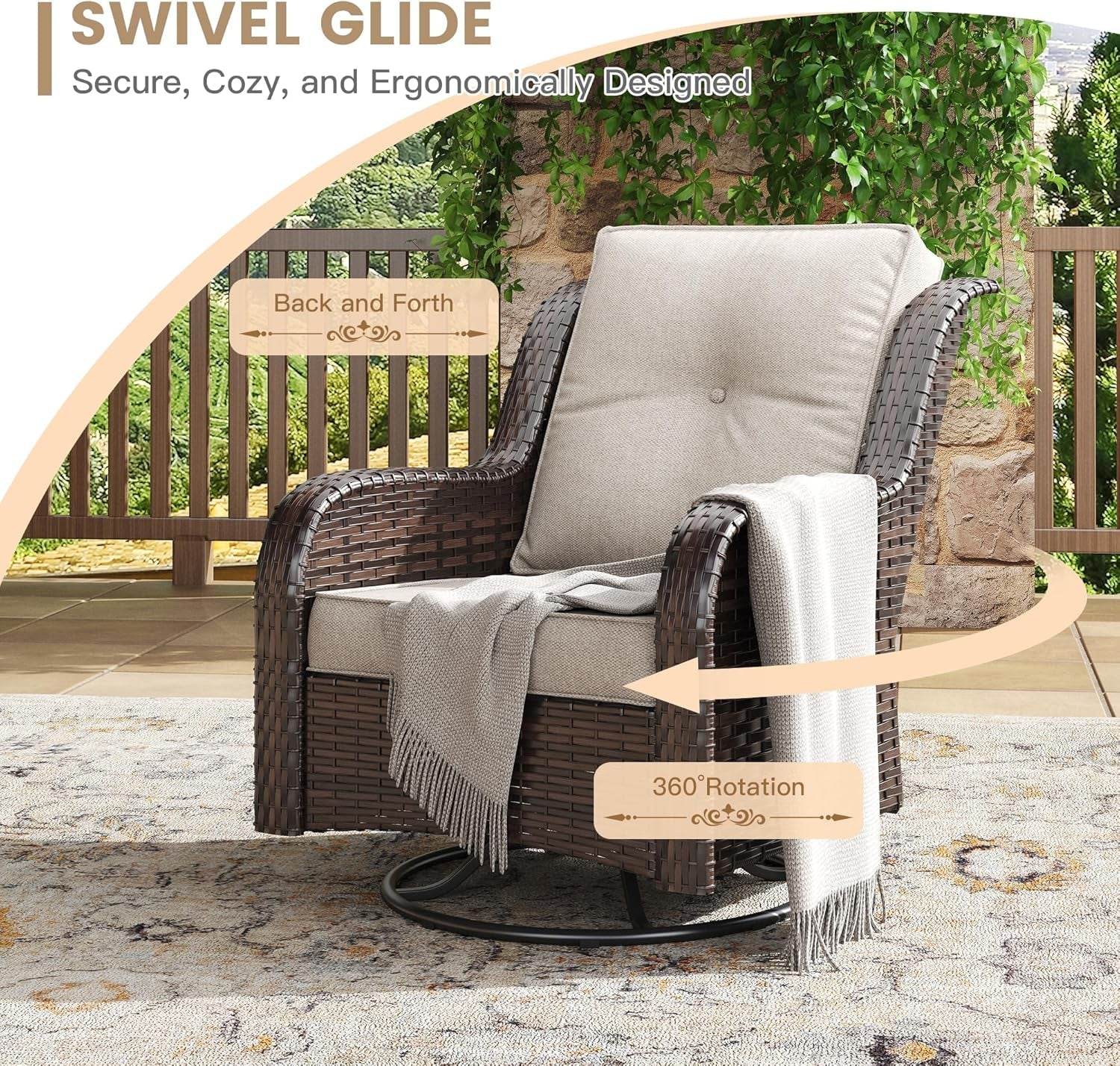 Nine Piece Outdoor Patio Wicker Furniture Set with Fire Table - Loft&Timber