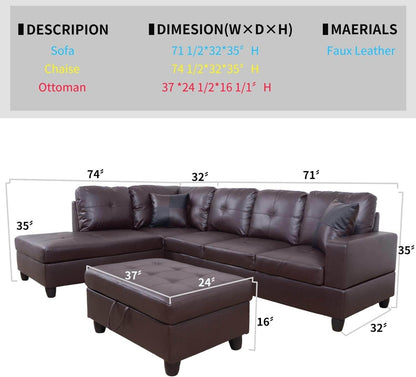 Brown Leather Sectional Couch - Loft&Timber