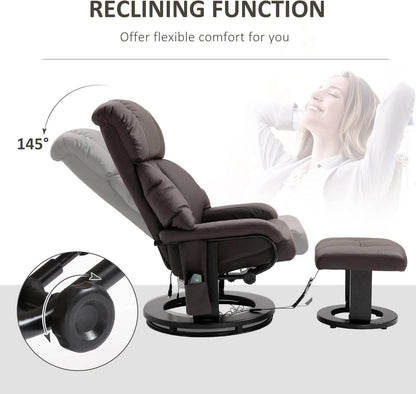 Massage Recliner Chair with Ottoman, 360° Swivel Recliner and Footstool, Brown - Loft&Timber