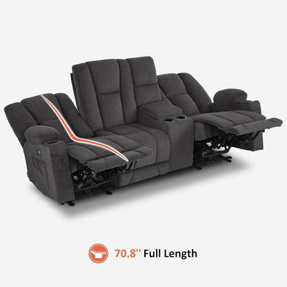 Power Reclining Sofa with Heat and Vibration (Grey) - Loft&Timber