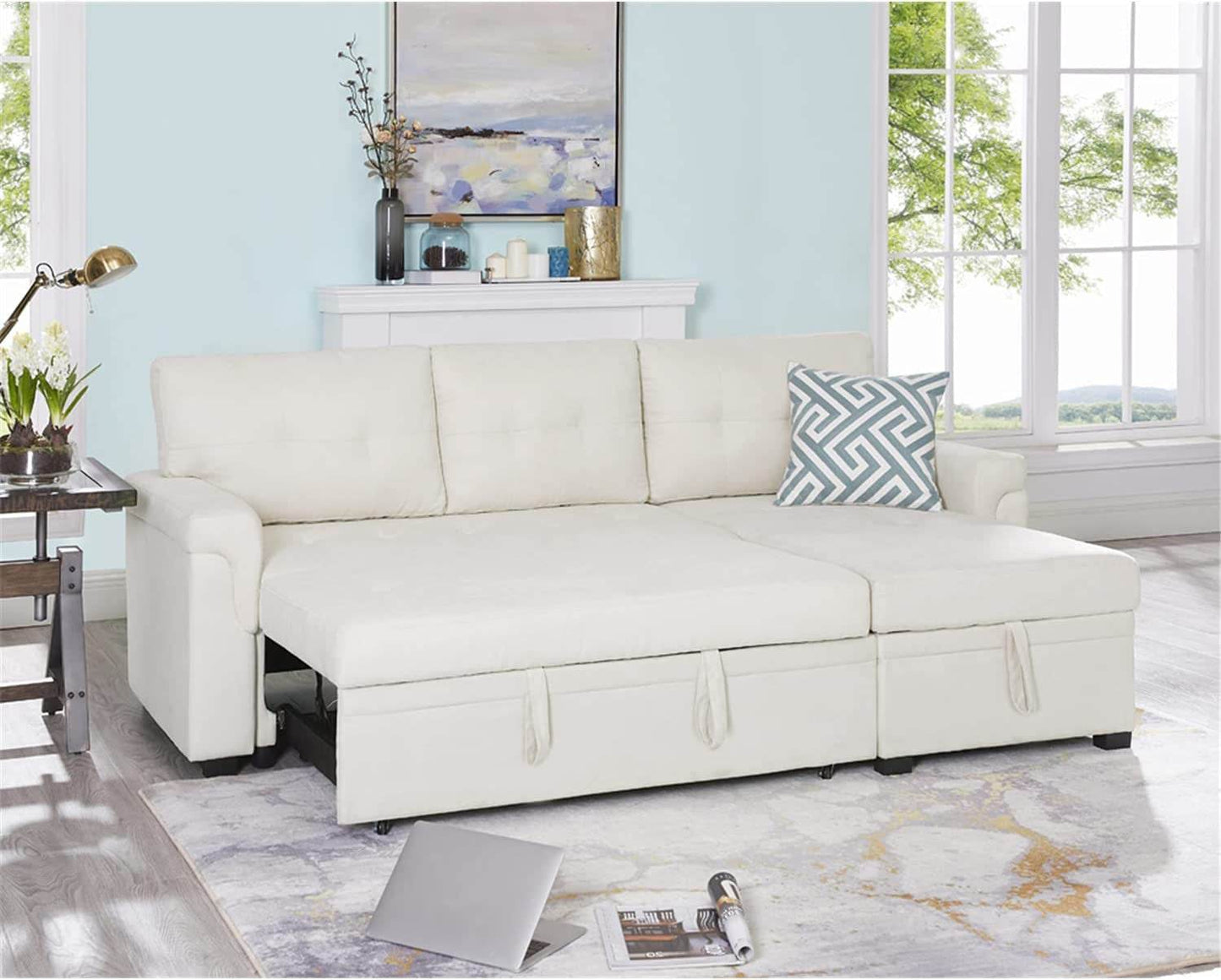 L-Shape Velvet Sleeper Sofa with Storage - Loft&Timber