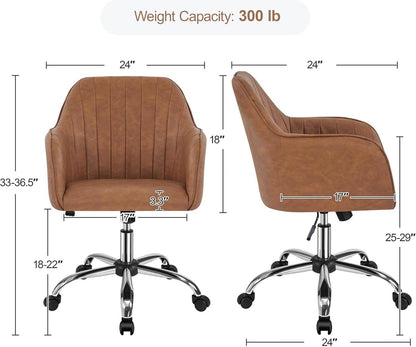 Modern Faux Leather Desk Chair Height Adjustable Task Chair Swivel Office Chair Makeup Chair Computer Chair Mid Back Chair Living Room Chairs with Arms Retro Brown-2