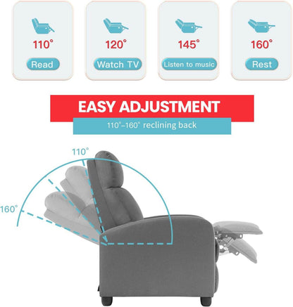 Recliner Chair Single Reclining Sofa, Grey - Loft&Timber