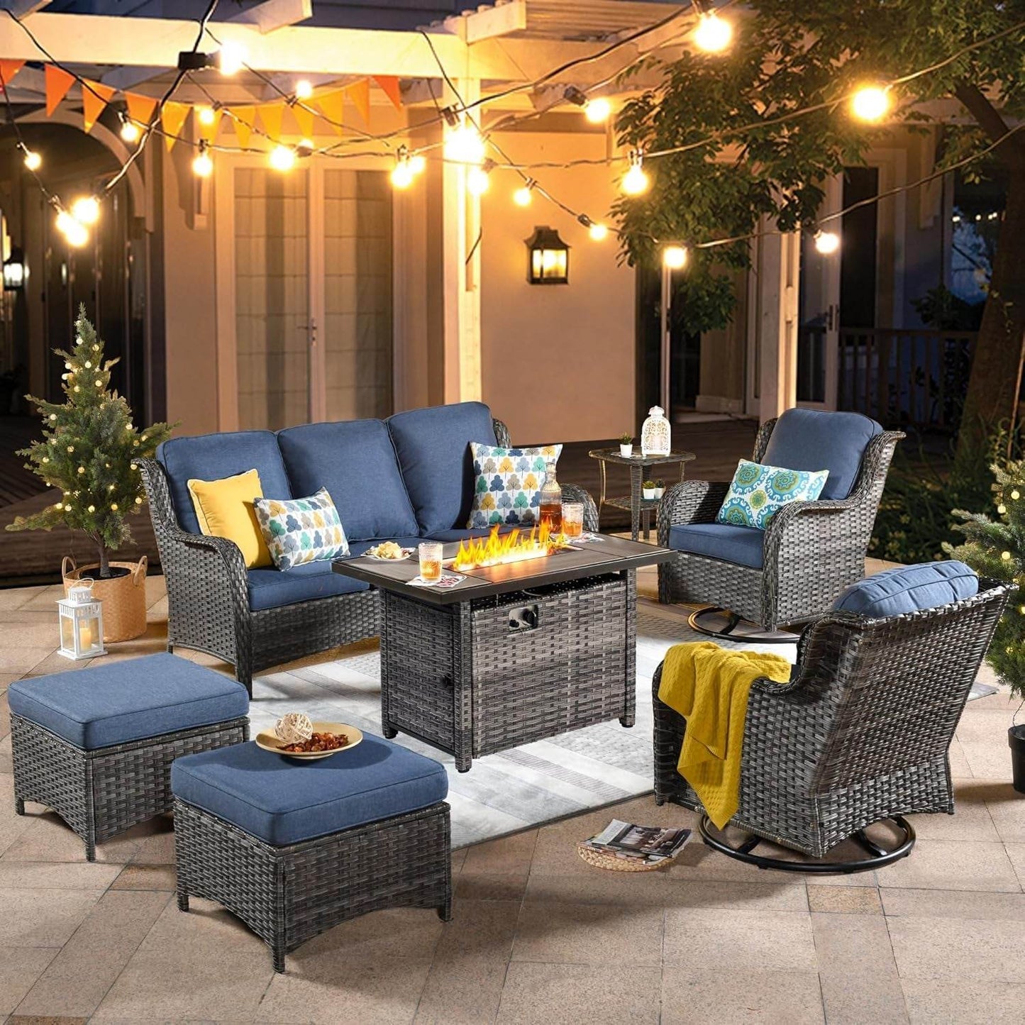 Seven Piece Outdoor Patio Furniture Set with Fire Pit - Loft&Timber