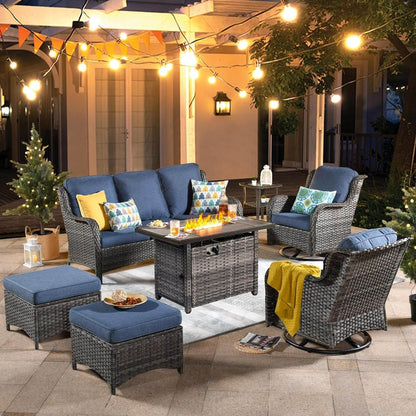 Seven Piece Outdoor Patio Furniture Set with Fire Pit - Loft&Timber