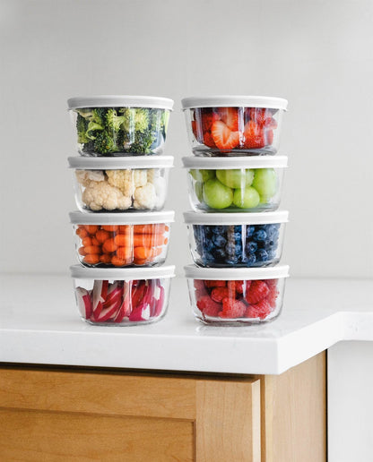 Glass Food Storage Containers - 16 Piece 7oz Set (8 Containers + 8 Lids), White - Loft&Timber