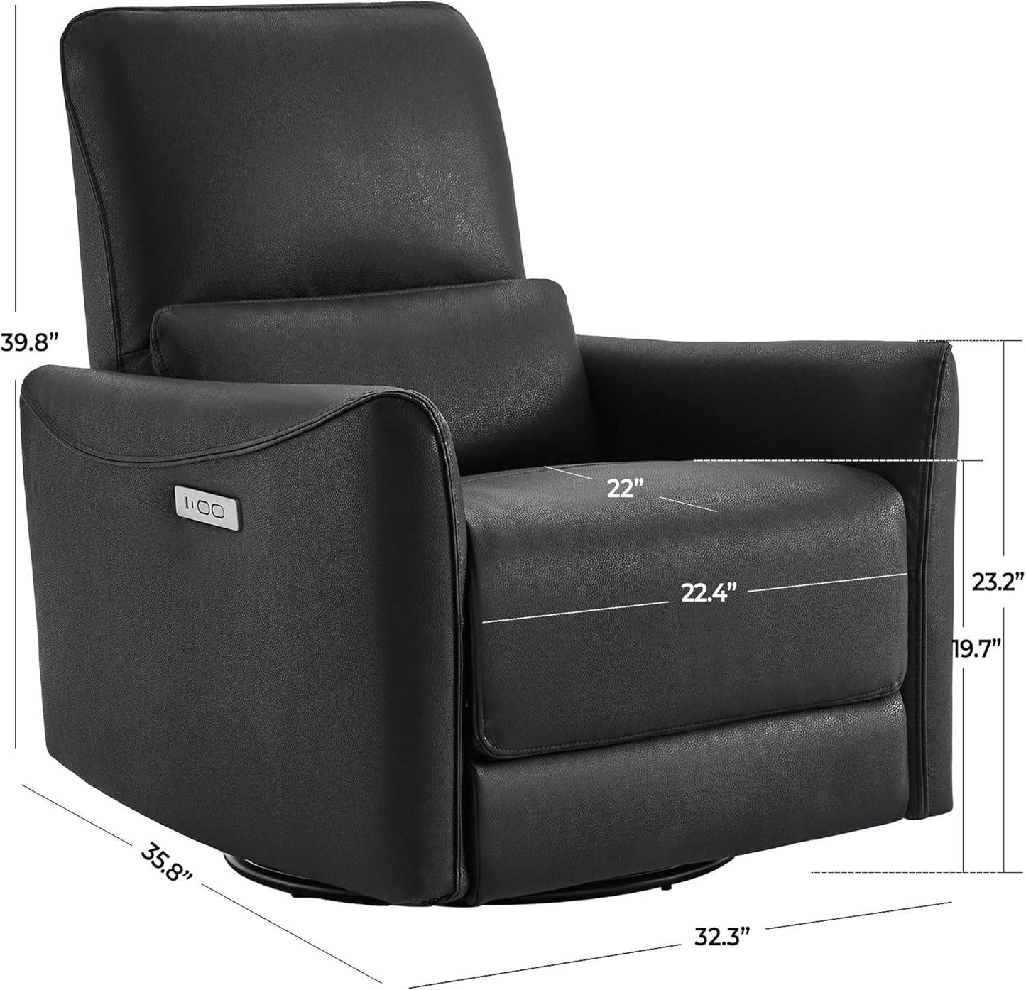 Power Recliner Chair Swivel Glider, FSC Certified Upholstered Faux Leather, Black - Loft&Timber