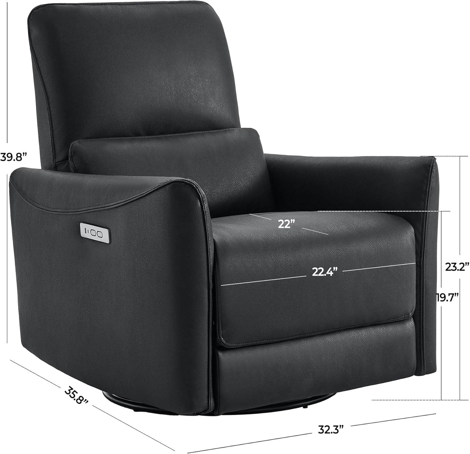 Power Recliner Chair Swivel Glider, FSC Certified Upholstered Faux Leather, Black - Loft&Timber