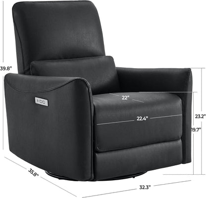 Power Recliner Chair Swivel Glider, FSC Certified Upholstered Faux Leather, Black - Loft&Timber