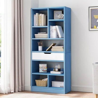 Bright Blue Wooden Bookcase with 8 Cubes - Loft&Timber