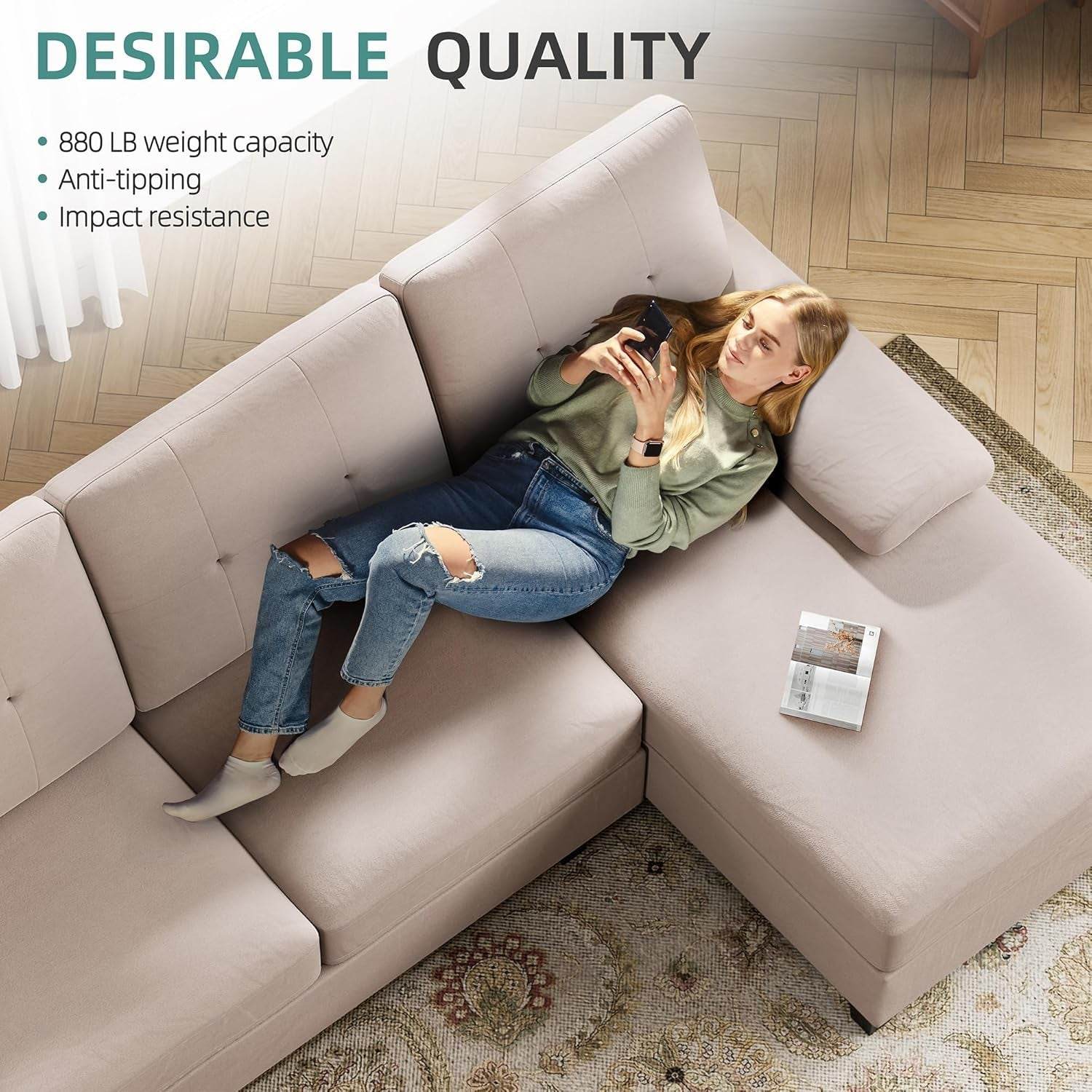 Sectional Sofa Couches for Living Room, U Shaped Sofa Living Room Furniture Sets, 4 Seat U Shaped Sofa Sectional Couch with Chaise, Dark Beige - Loft&Timber